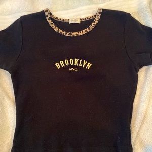 Brooklyn New York crop top with cheetah print neck line
